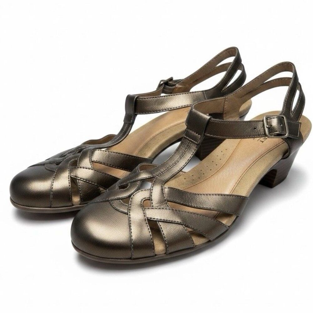 Rockport Cobb Hill Aubrey T Strap Sandals Womens 11 Casual Heels Leather Bronze